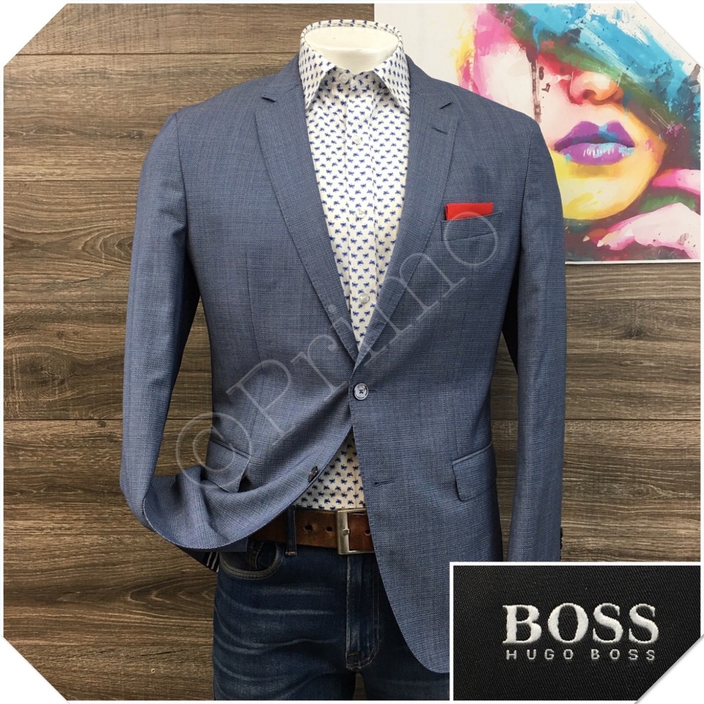 HUGO BOSS Mens Wool Blazer Sport Coat Casual Jacket Size 44R Blue Suit HARTLAY